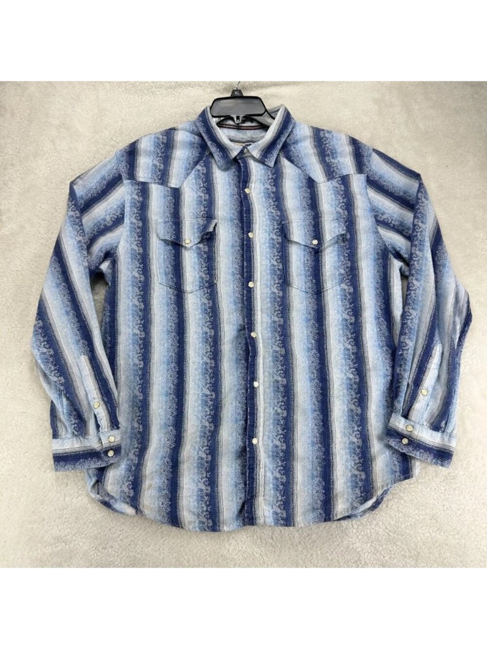The Territory Ahead Western‎ Button Up Shirt Mens XL Blue White Striped Classic